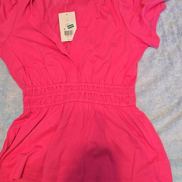 Crown & Ivy Smocked Split Neck Top Pink - Picture 4 of 8